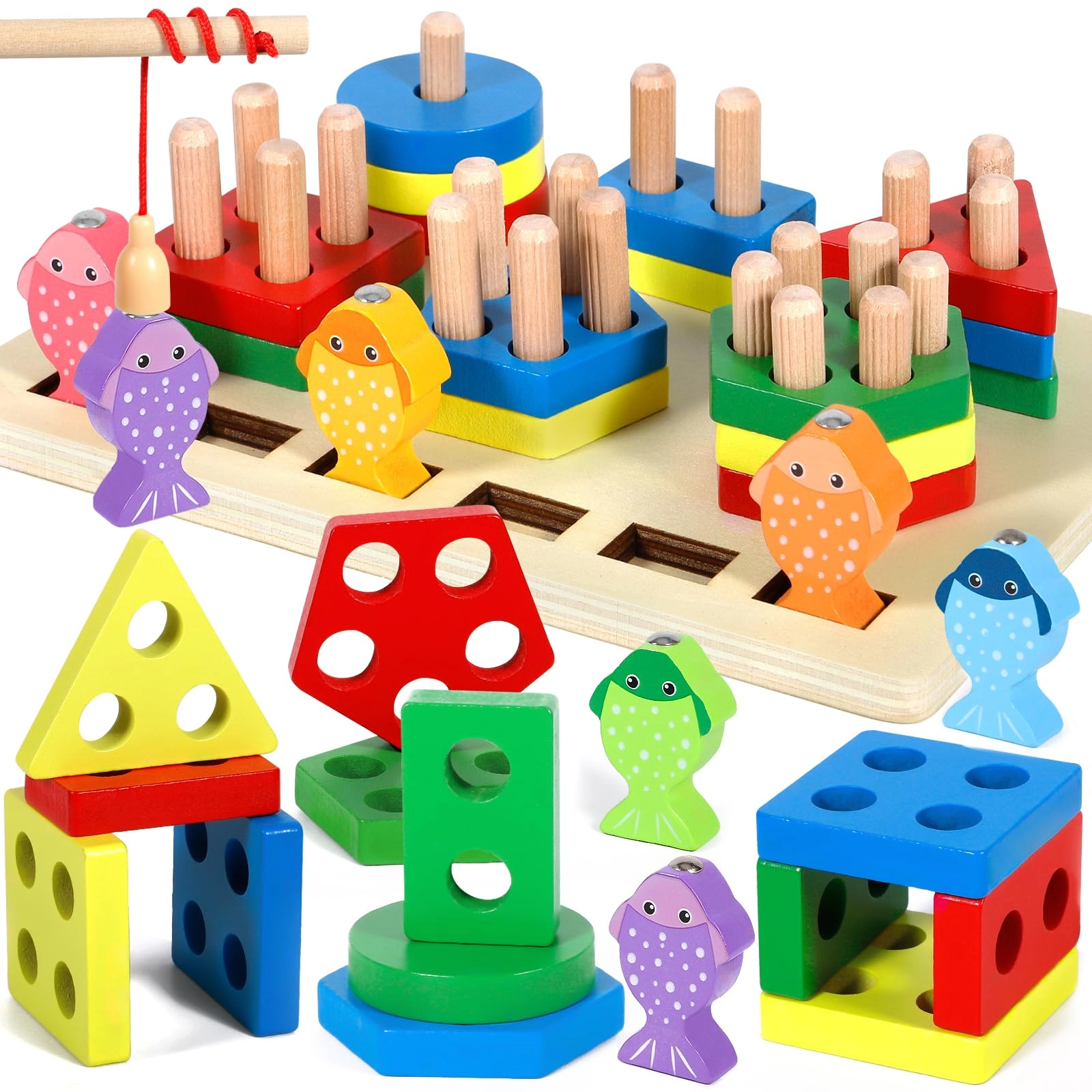 GUHAOOL Wooden Sorting & Stacking Toy - 12 months - 3 years 24 pieces