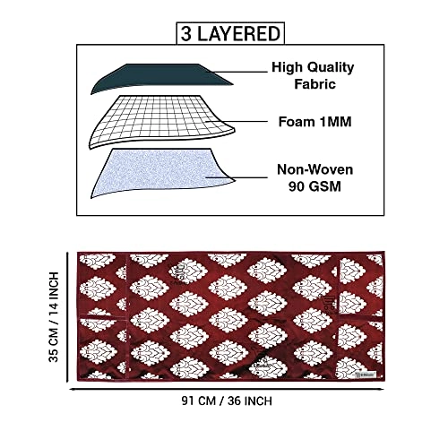 Microwave-Oven Top Cover - Polyester 3-Layered 4 Pockets Maroon