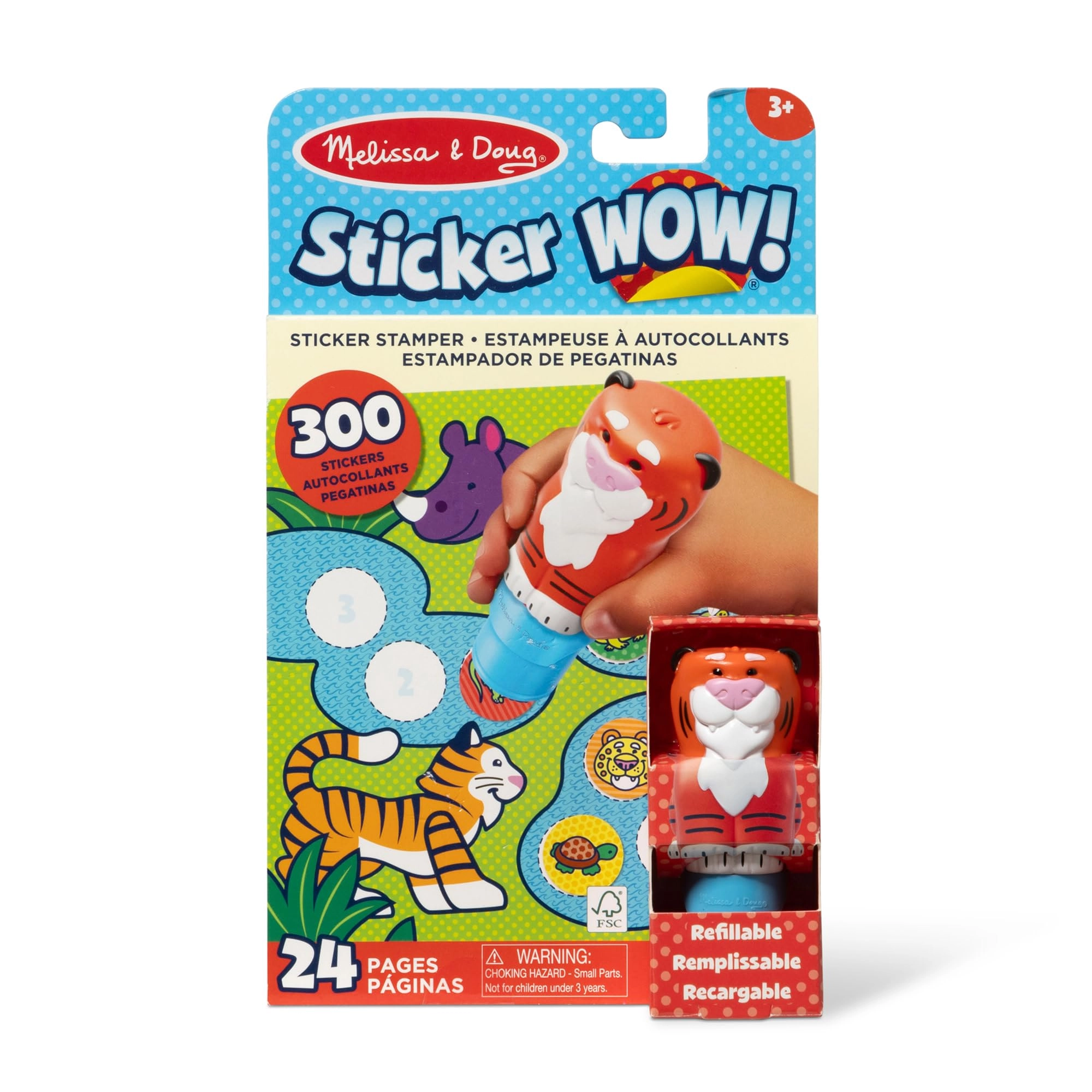 Melissa & Doug Sticker Wow! Stamper - Tiger + Mini Activity Pad - 24 pages