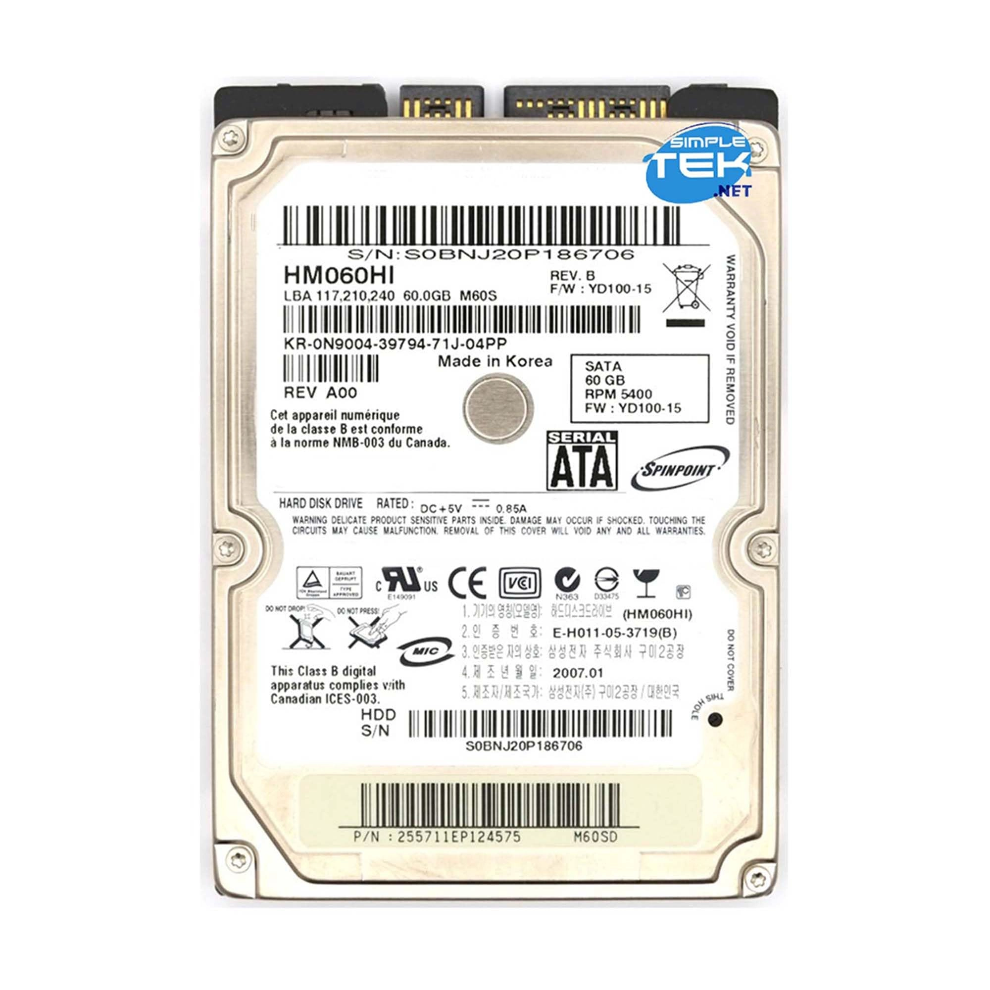 Hard disk 2.5" 5400rpm 8MB SATA 3Gb/s (14360-SIMPLETEK) - 60GB
