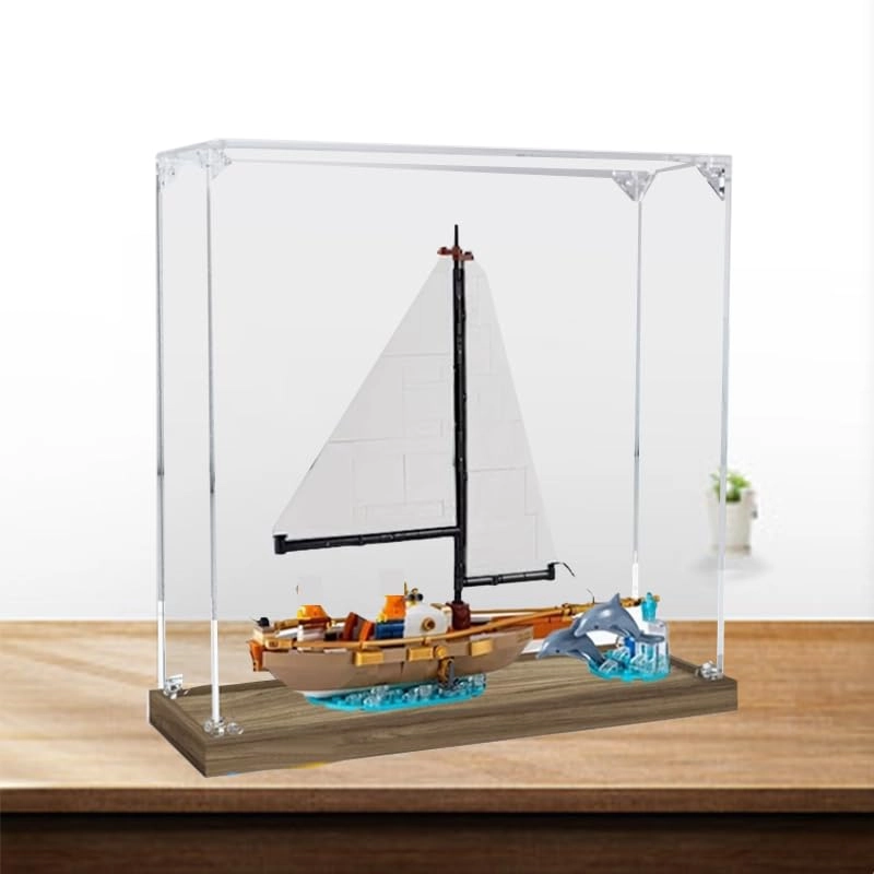 Clear Acrylic Display Case - 12.59x3.93x12.59in. Wood Bottom 1