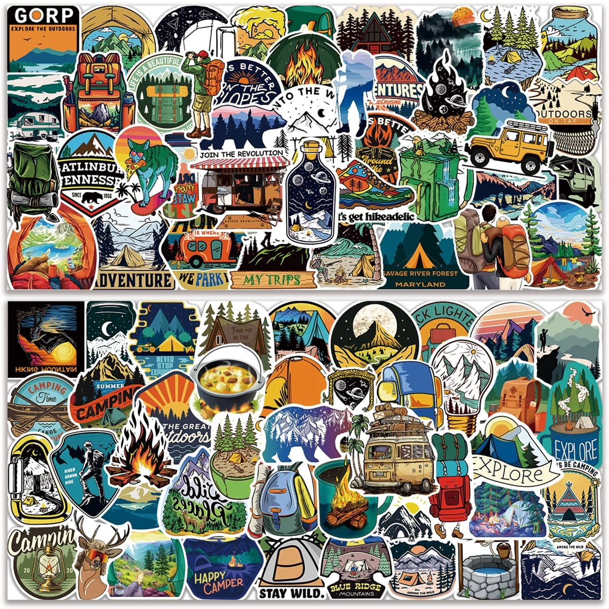 focri Adventure Hiking Canmping Wilderness Sticker Book Waterproof 100 pcs
