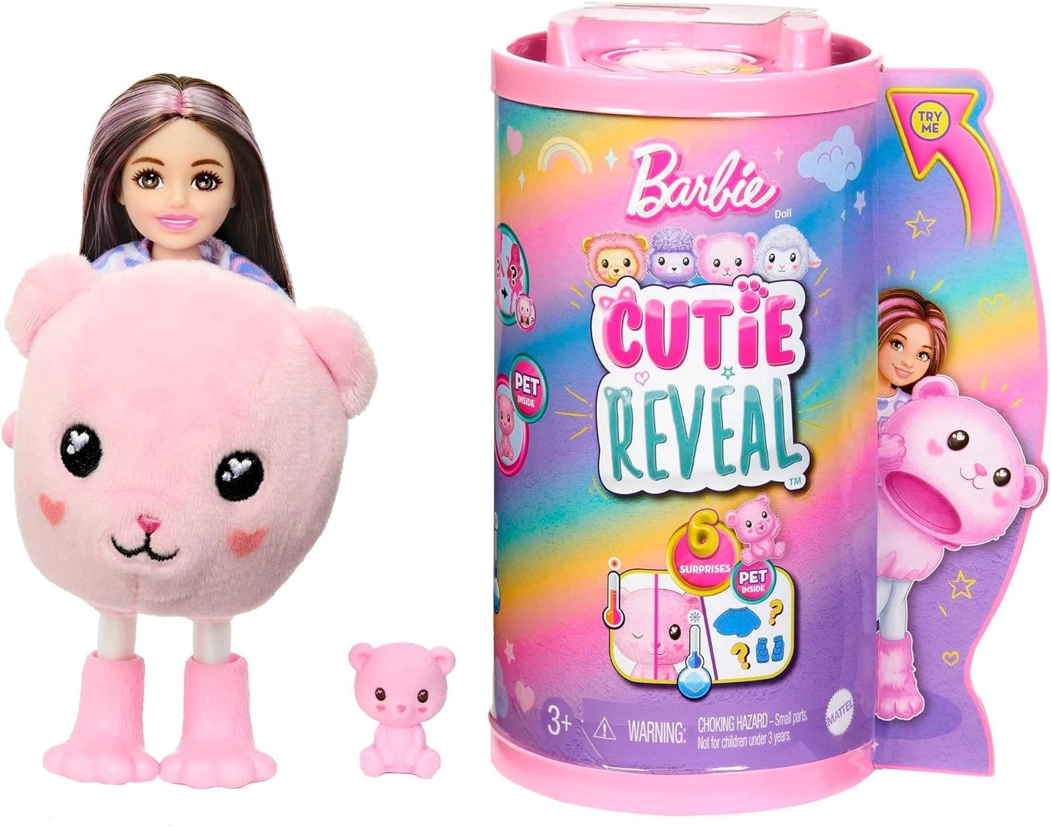Chelsea Doll - Cutie Reveal Cozy Cute Tees Series Plush Teddy Bear Brunette