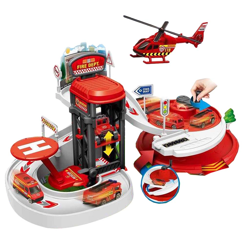 Fire Series Parking Lot - 1 helicopter 2 fire vehicle