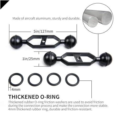 Double Ball Extension Arm - 5" 1" Ball Head Underwater