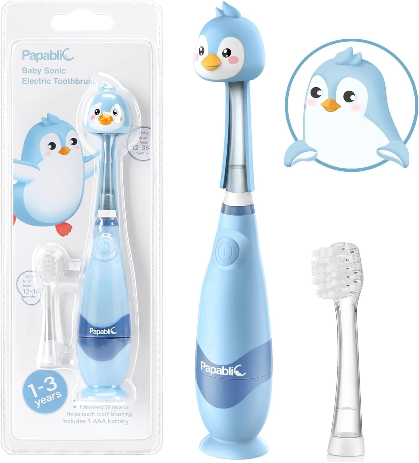 Papablic Pippin - Toddler Sonic 2 Brush Heads Smart LED Timer