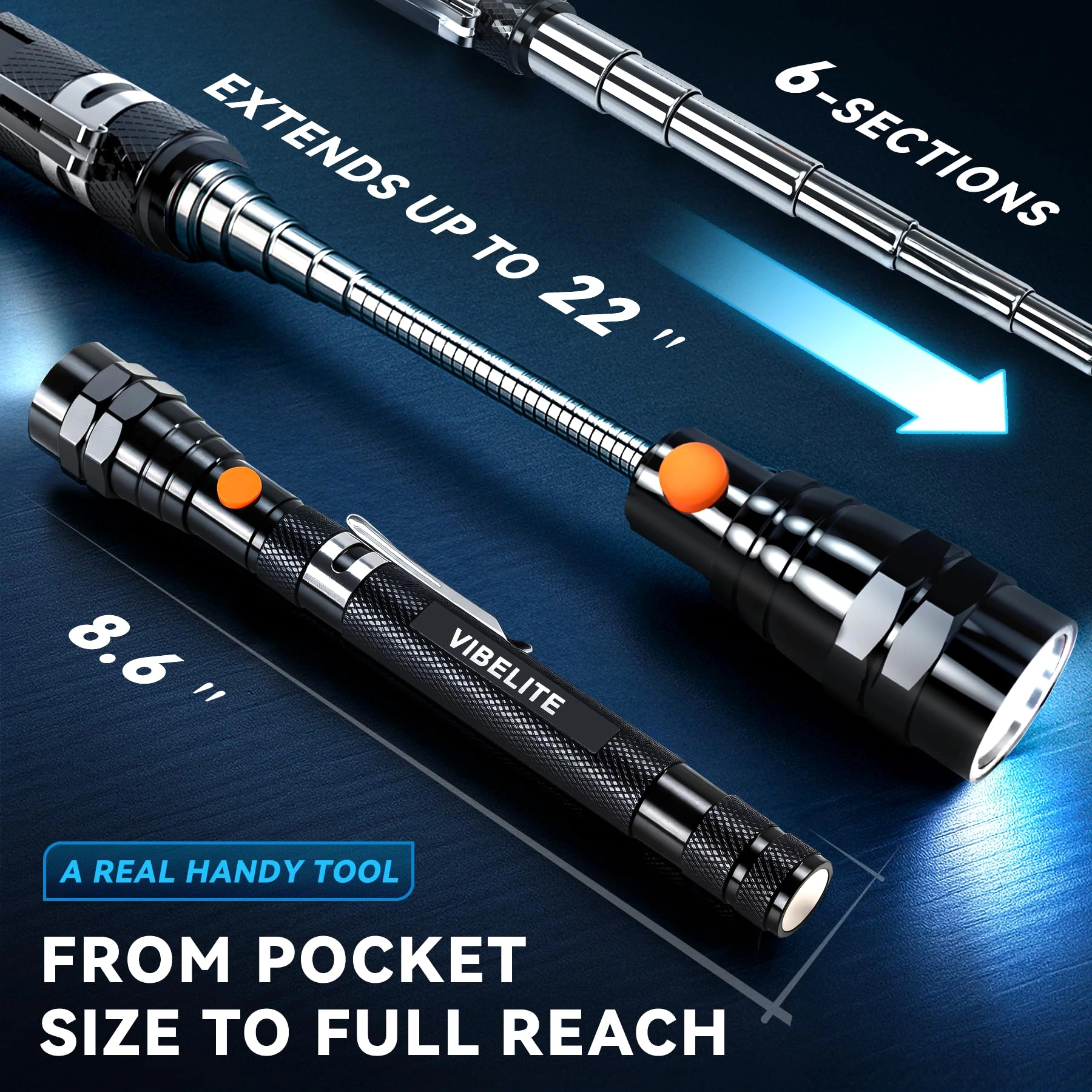 Extendable Magnetic Flashlight - Telescoping Magnet 200lm