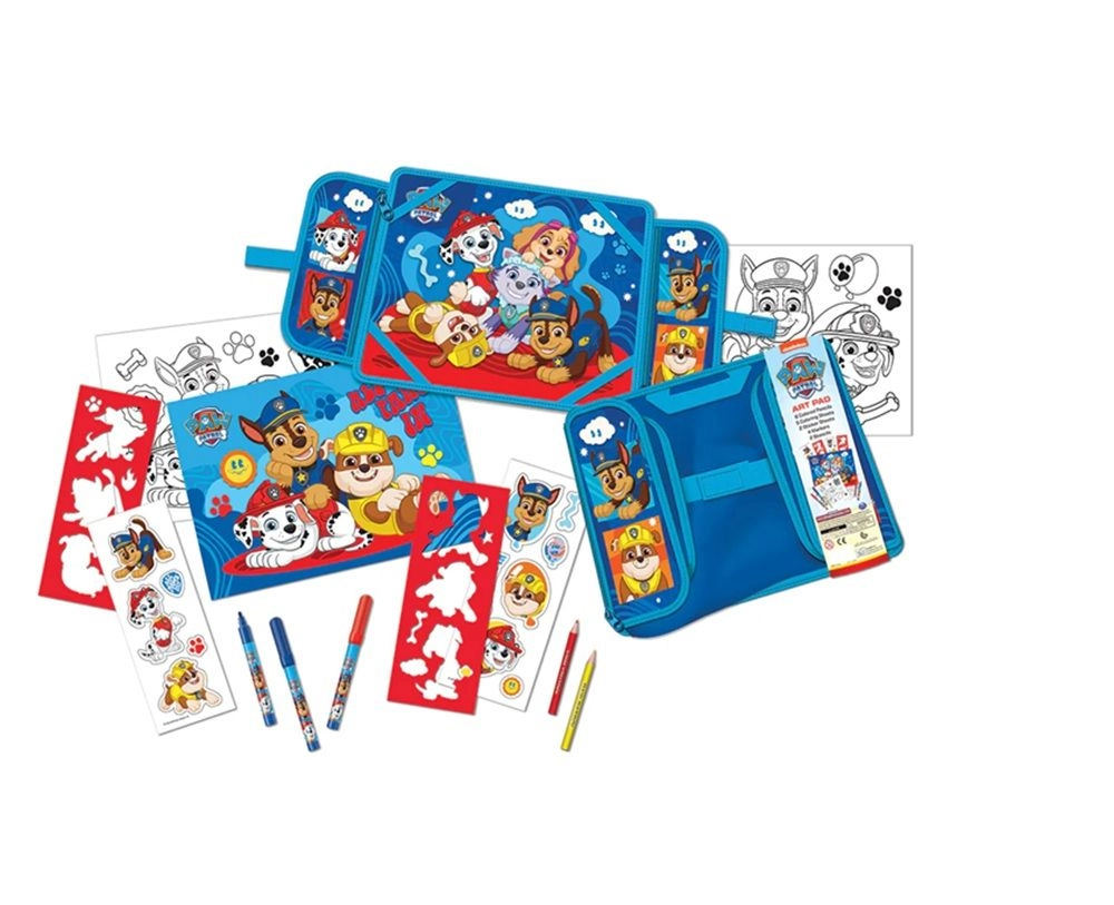 Paw Patrol Art Pad - Travel desk 6 color pencils 5 paper sheets with cover 4 markers with 1-color silk print 2 cardboard stencils 2 surprise sticker sheets