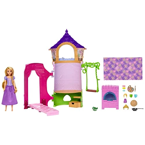 Rapunzel Posable Doll - Long Hair + Tower Playset - 6 Play Areas 15 Accessories Ages 3+