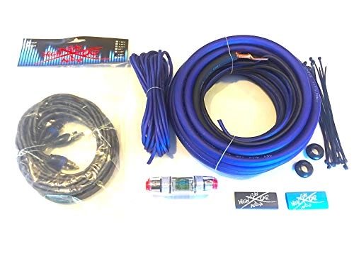 Sky High Car Audio Oversized 4 Ga CCA AWG Amp Kit - Twisted RCA Blue Black