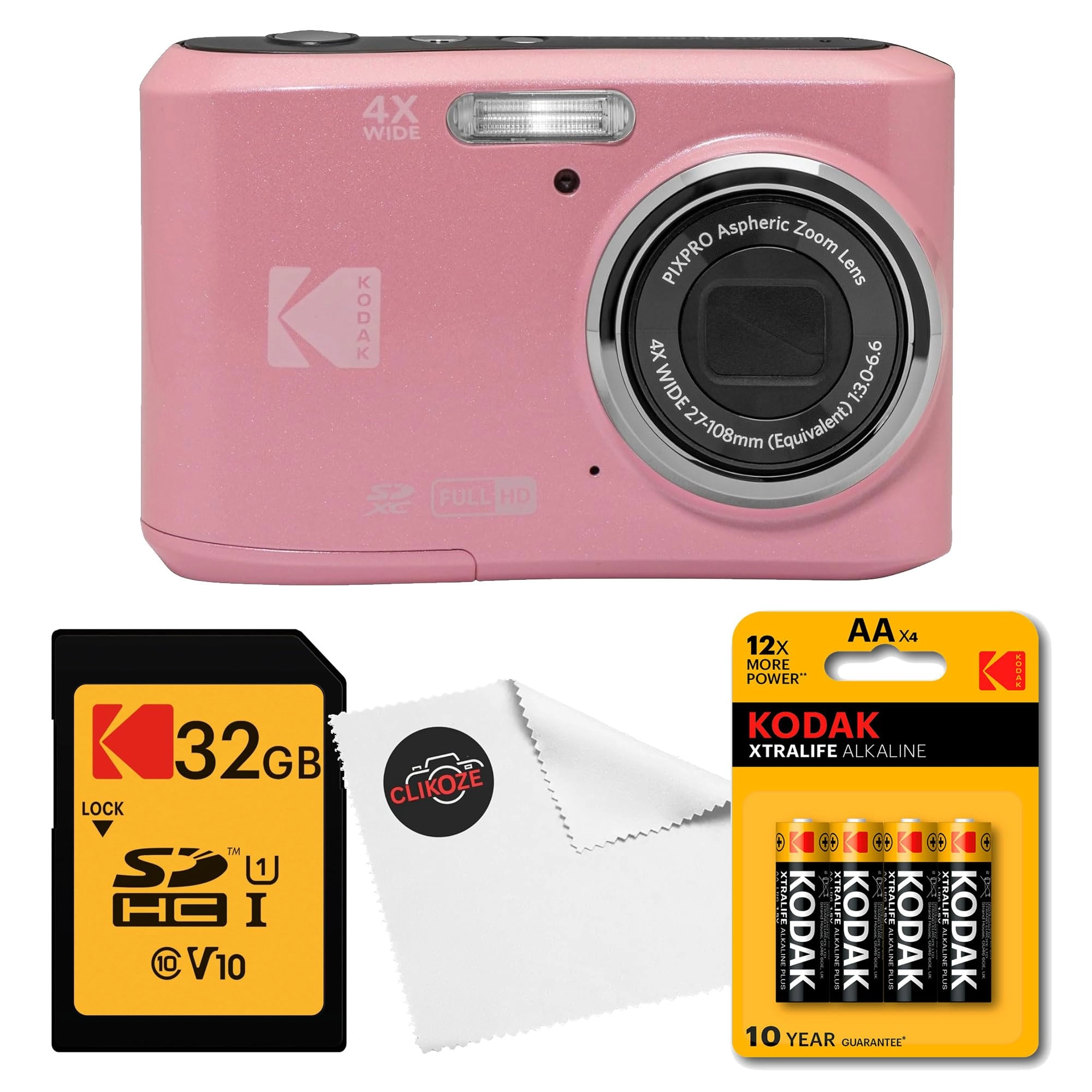 Clikoze PIXPRO FZ45 + SDHC memory card + AA Xtralife batteries + lens cloth