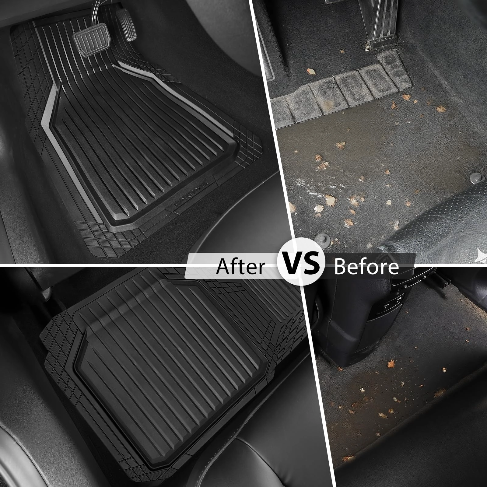 Heavy Duty Rubber Floor Mats - Universal Fit 3pcs Black Purple