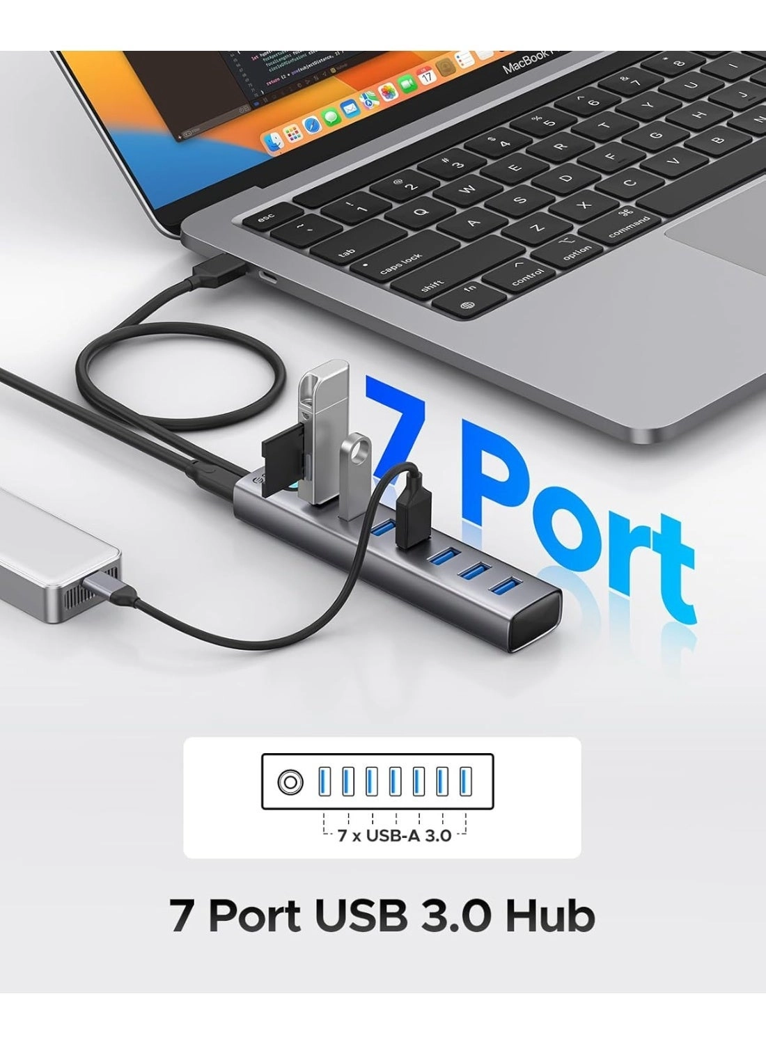 USB 3.0 Hub - 7 Port 5Gbps 5V/3A Type-C Power Port