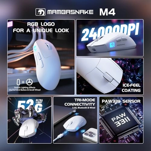 M4 Superlight Gaming Mouse - 2.4G/Bluetooth/Wired