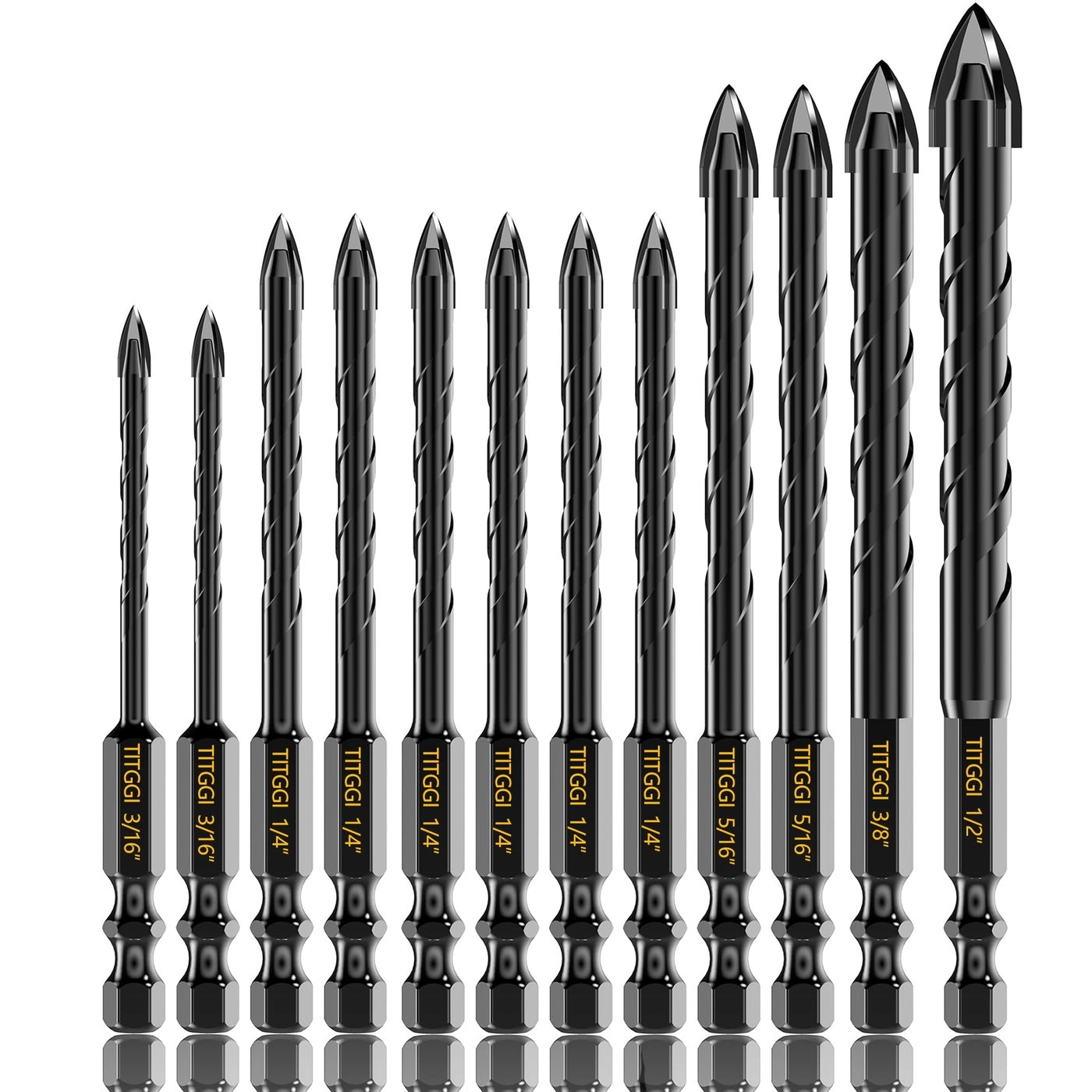 Masonry Drill Bit Set - Carbide 12PCS 3/16"-1/2"