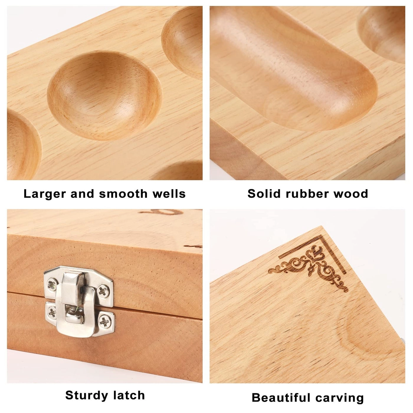 Mancala - Folding Rubber Wood Board 58 glass stones