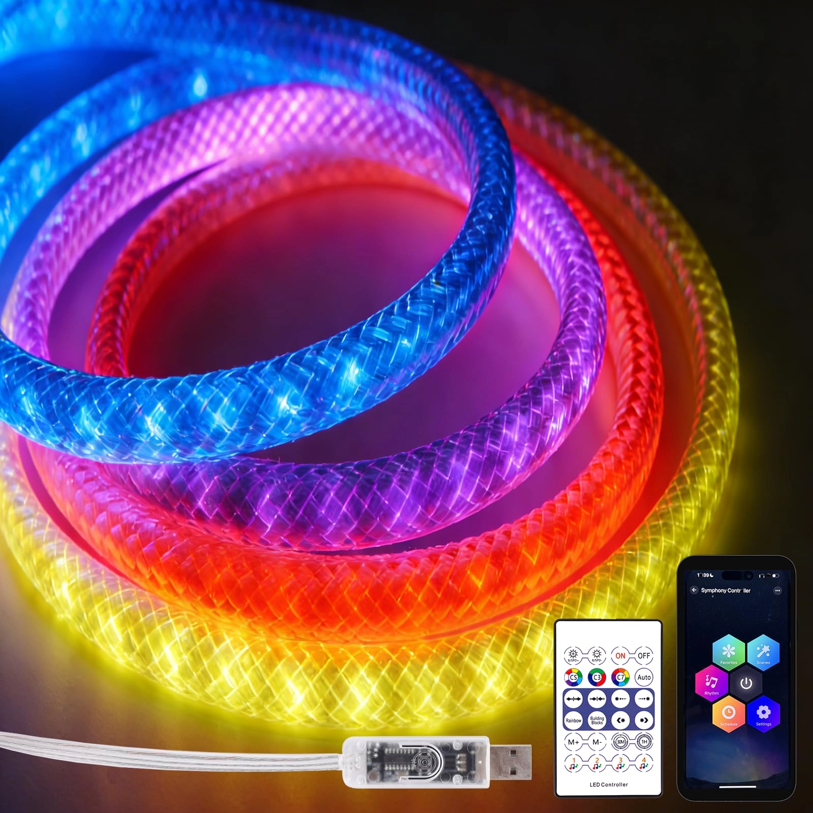 DXMR 360° Glow USB Rope Lights - 16.4FT RGB