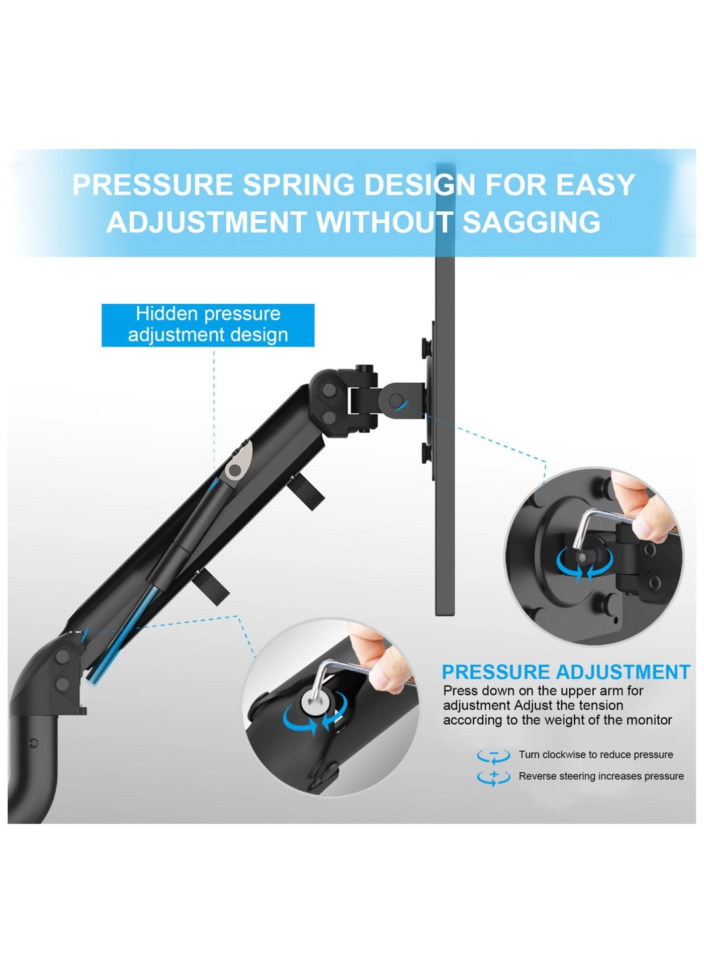 Gas Spring Monitor Arm - 32 in VESA 75x75/100x100mm