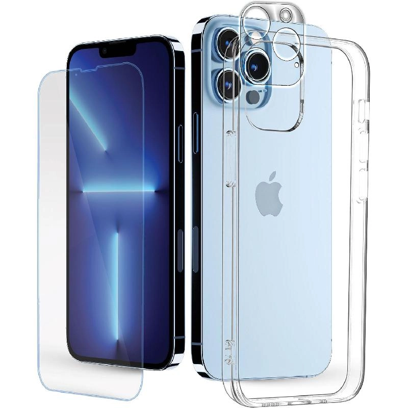 Xonda Hard Case - Clear + Tempered Glass + Camera Lens Protector for iPhone 13 Pro