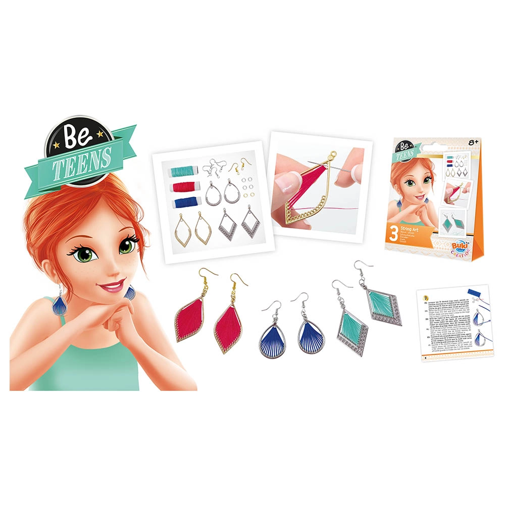 18-Piece String Art Jewellery Set - Create up to 3 Colorful Earrings Includes Needles Threads Instructions