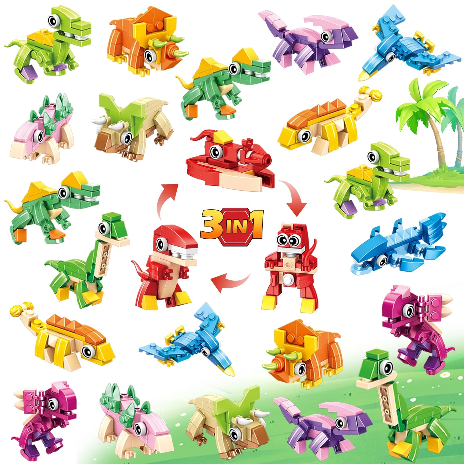 BOPEGOLO 3-in-1 Dinosaur Building Blocks - 36pcs