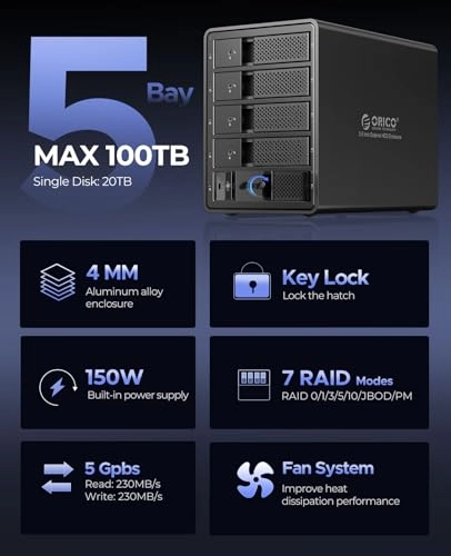 5 Bay External Hard Drive Enclosure - USB 3.0 SATA 3.5 inch