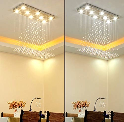 Stairs living room LED chandelier - 3 lighting effects K9 crystal chrome