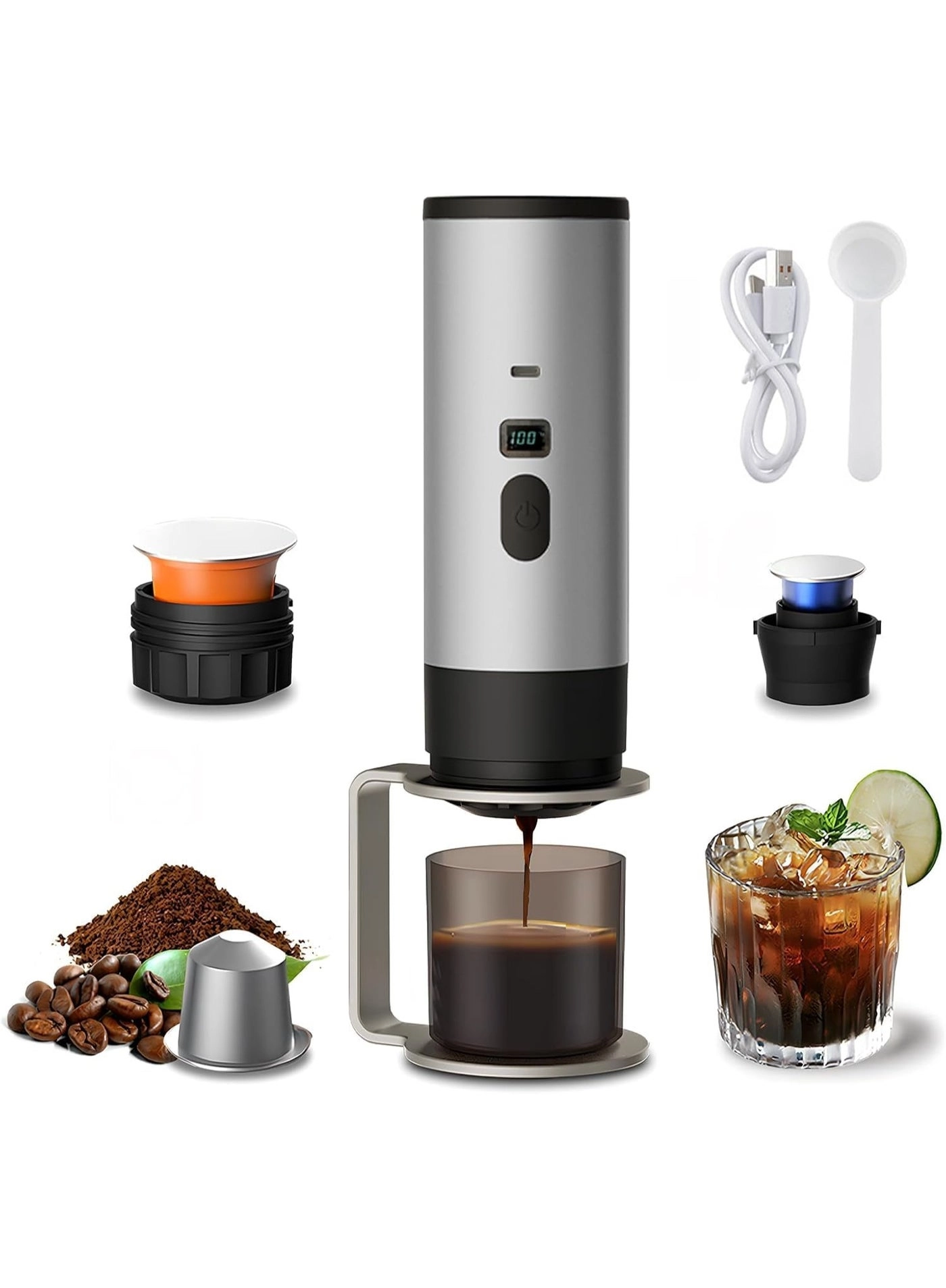 BlueFire Portable Espresso Maker - Capsule & Ground Coffee