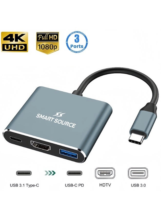 SmartSource USB-C Hub - Type-C Compatible With MacBook Pro/Air, Dell XPS, HP, Lenovo, Chromebook, iPad-Pro
