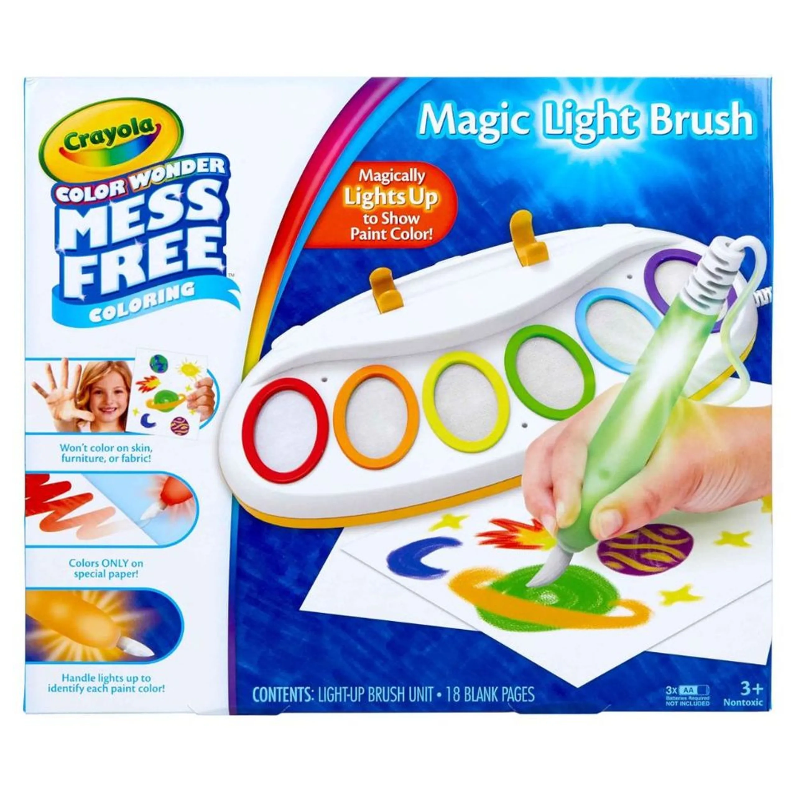 Color Wonder Magic Light Brush Kit - 1 Magic Light Brush 6 washable Color Wonder Paints 18 Color Wonder Sheets
