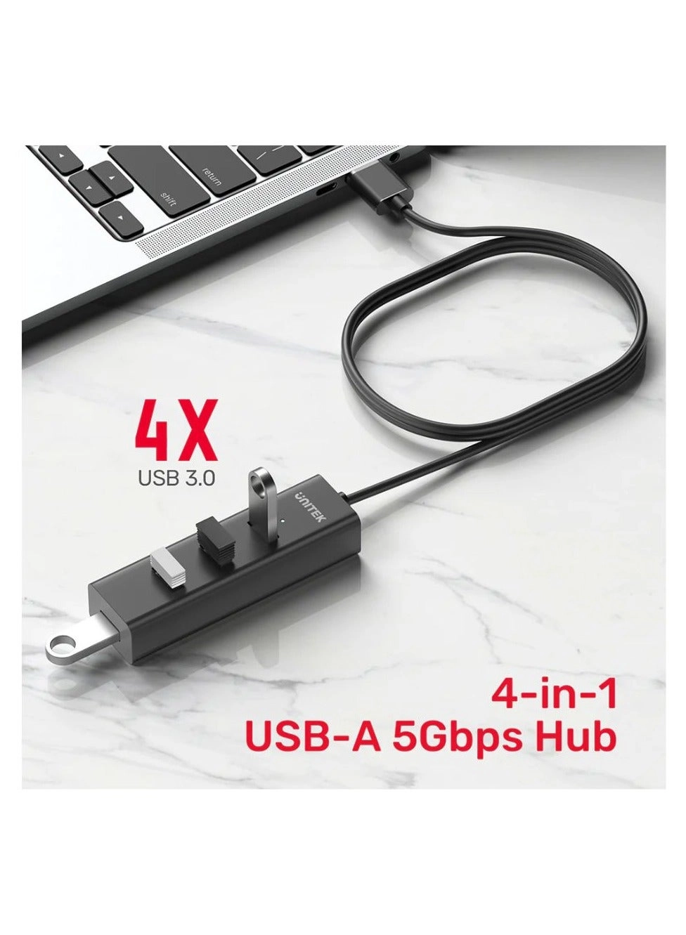 4-in-1 USB-A Hub - 5Gbps 1.2 m cable