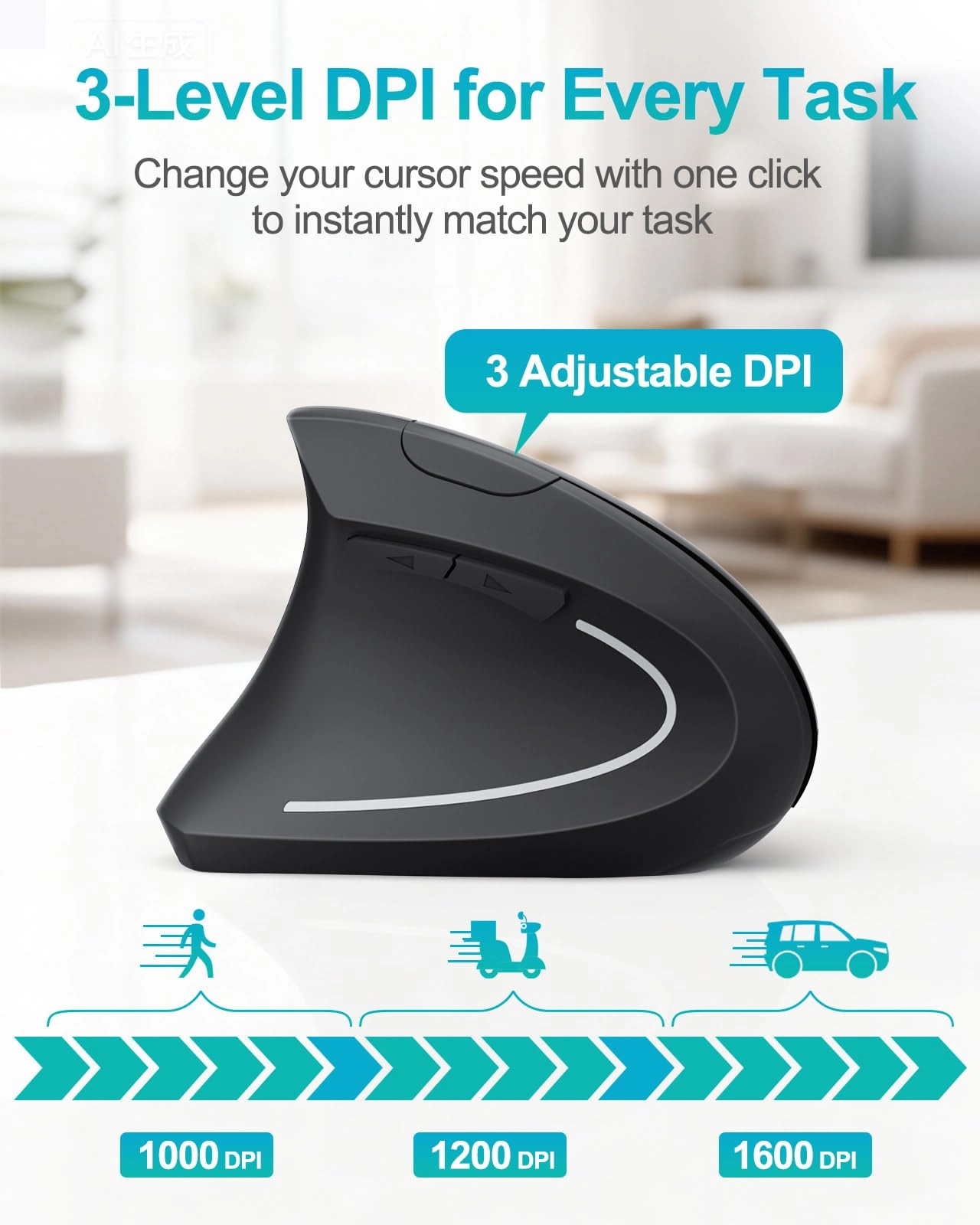 Left Handed Ergonomic Vertical Mouse - Wireless