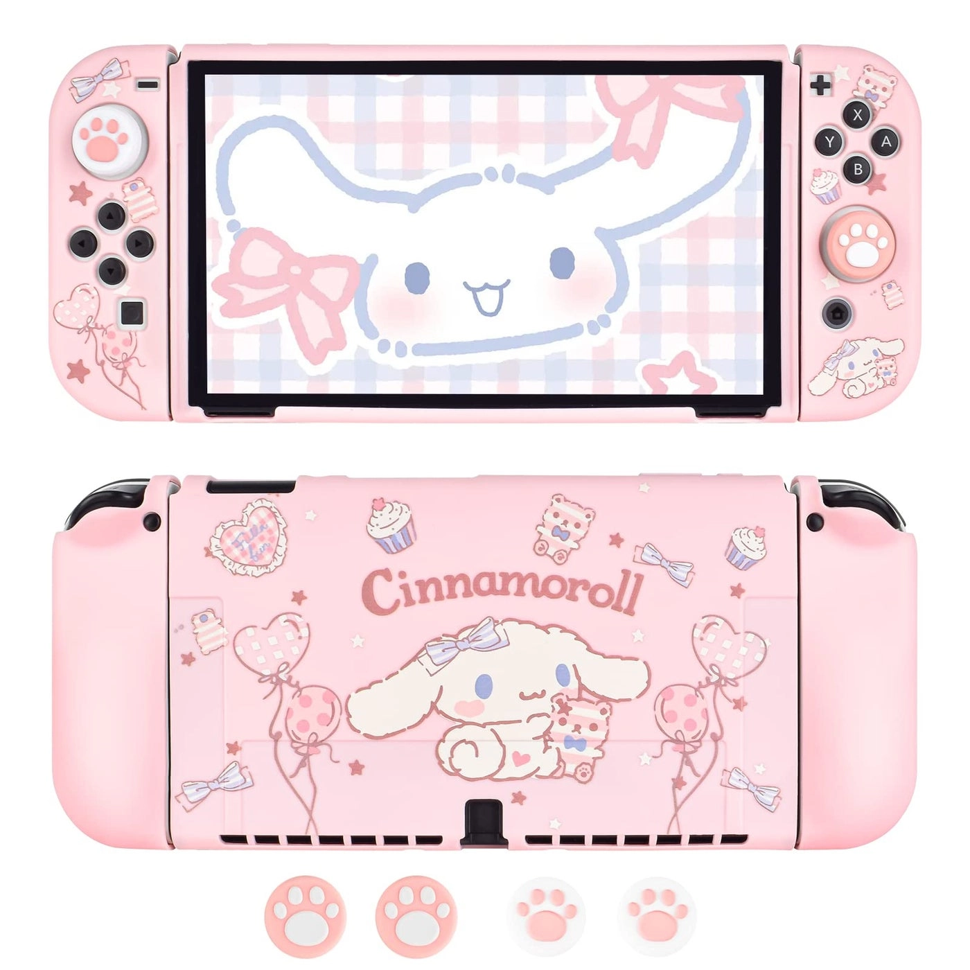 DLseego Cute Dog Switch OLED Protective Case - Silicone Shockproof Pink 4PC Cat Claw Thumb Grips Caps