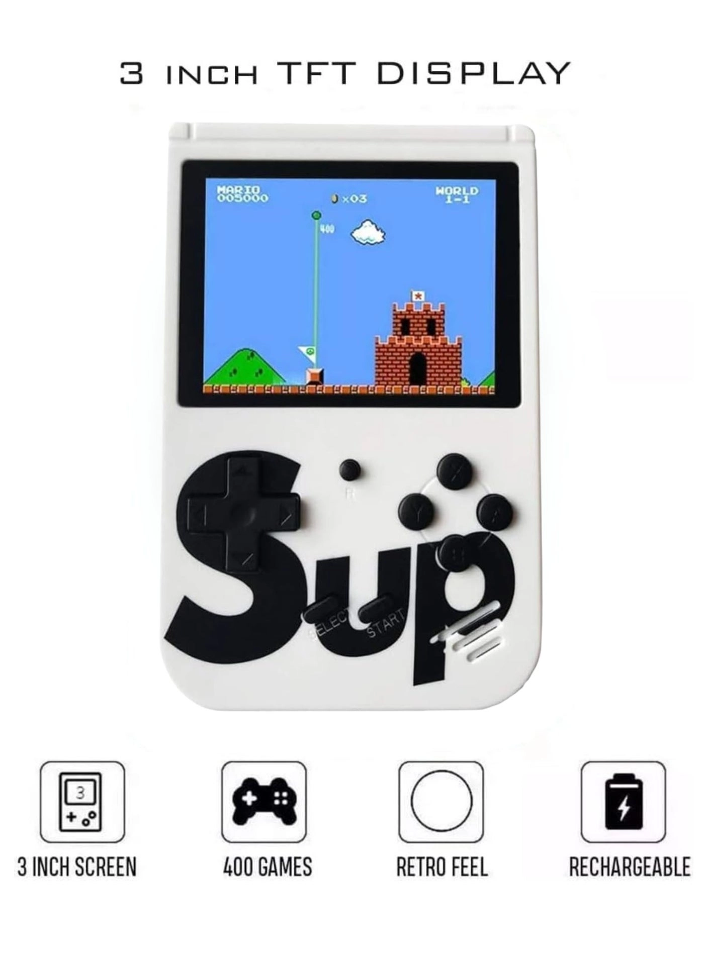 Handheld Game Console - 400 Built-in Games 3-Inch Color Screen Rechargeable Battery