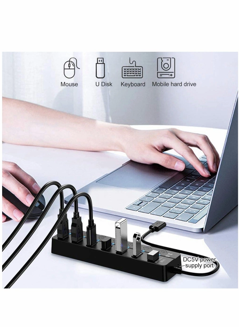 USB 3.0 Hub - 10W Power Adapter 1 Port USB 3.0 6 Port USB 2.0