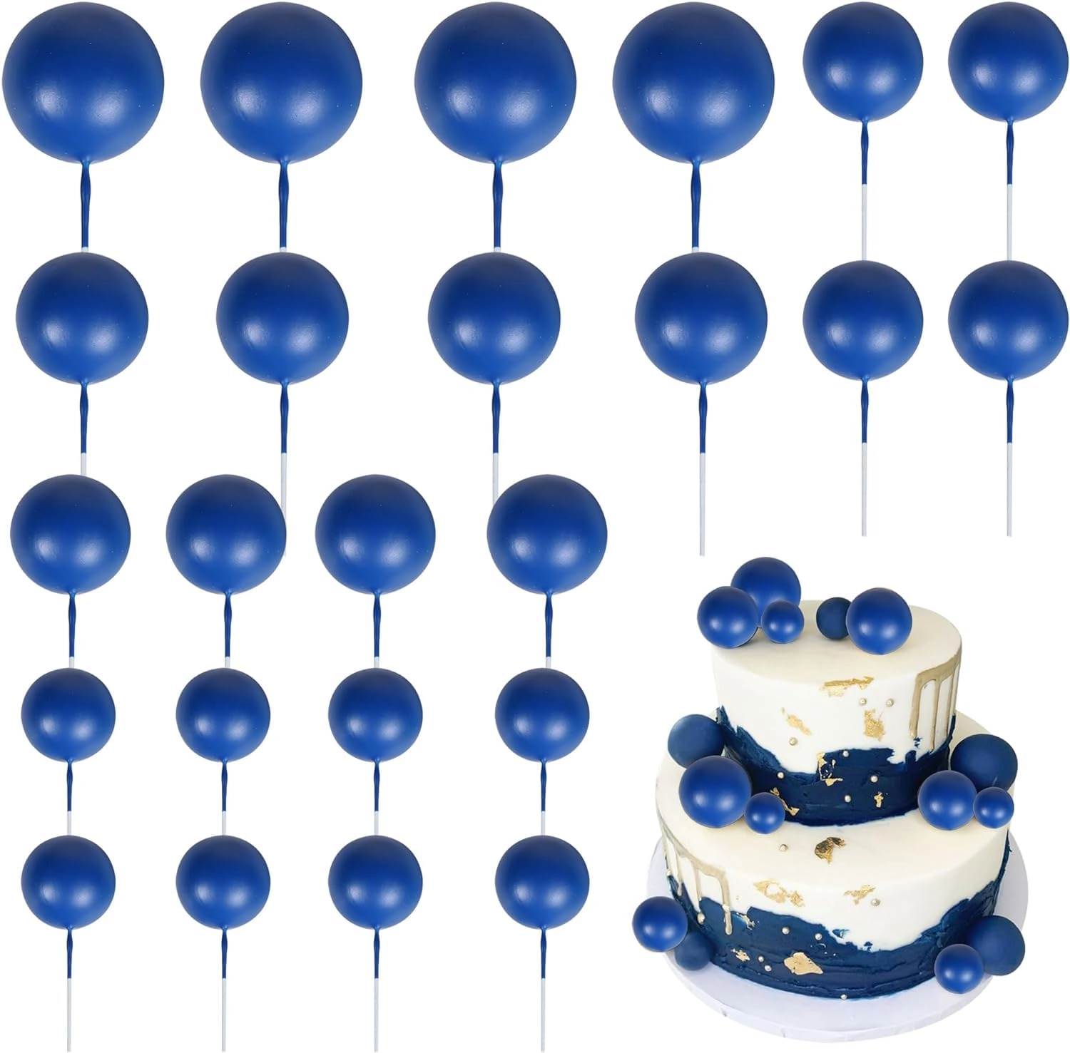 SYKYCTCY Balls Cake Toppers - 24 pcs Anniversary Baby Shower Birthday Bridal Shower Engagement Wedding