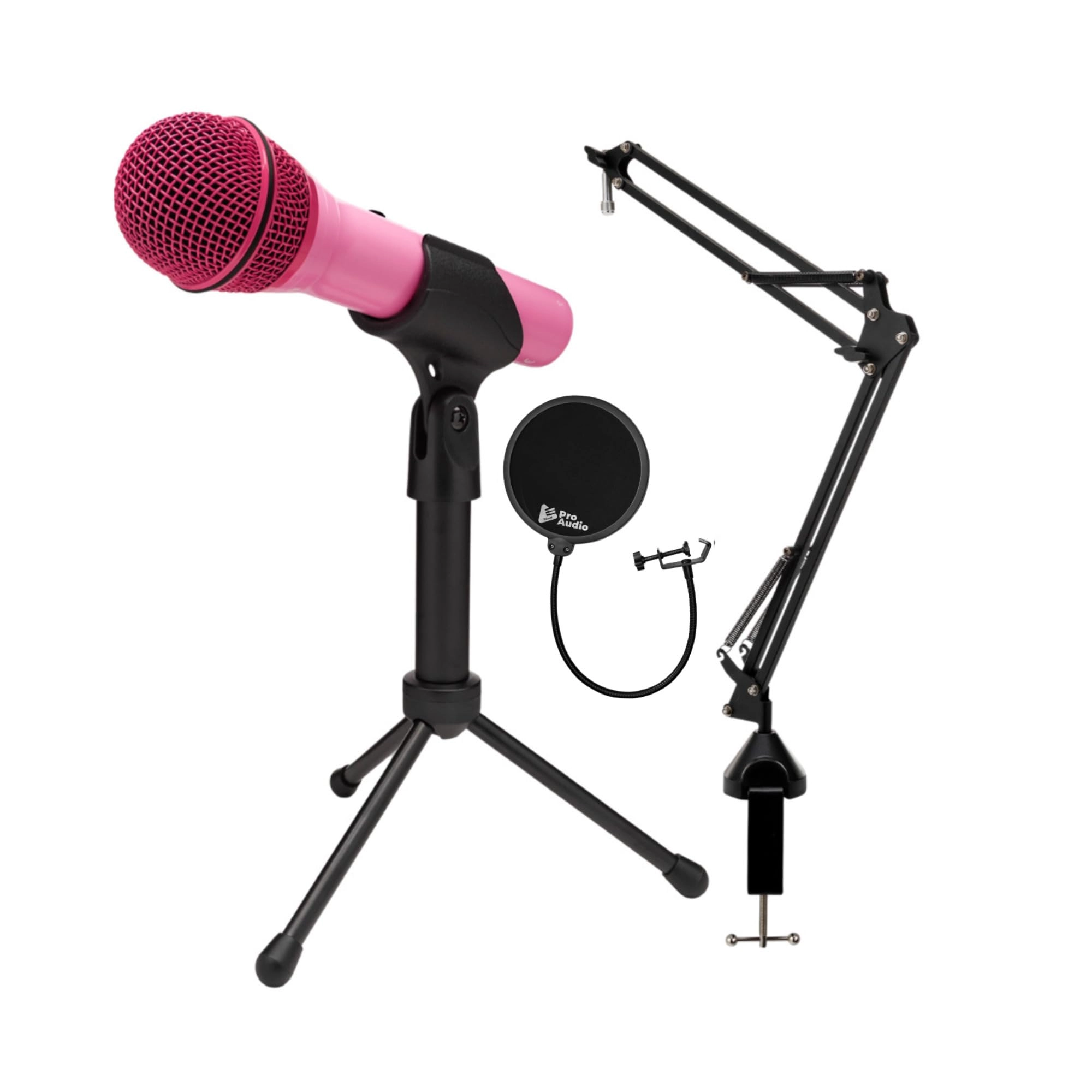 Samson Q2U - USB+XLR Microphone + 3 x Desktop Boom Arm Microphone Stand + 3 x Shock Mount + 3 x Pop Filter