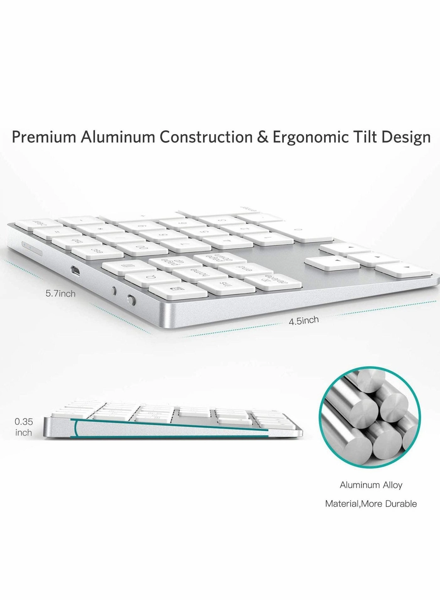 Bluetooth Number Pad - 34-Keys Rechargeable Bluetooth 3.0