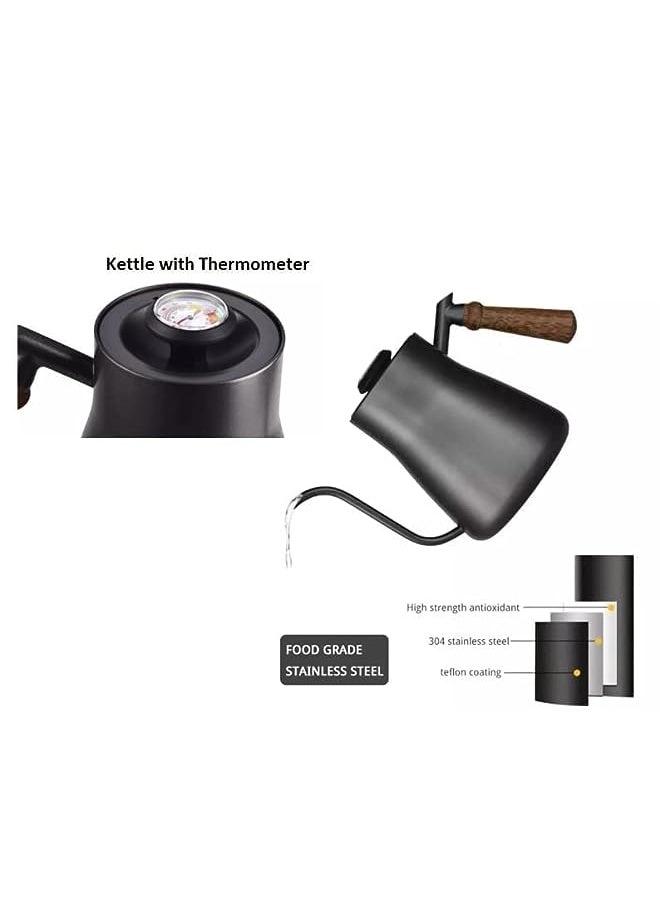 Gooseneck Kettle + Filter papers + Weighing Scale + Glass Server + Glass Dripper + Manual Grinder - 1 Liter