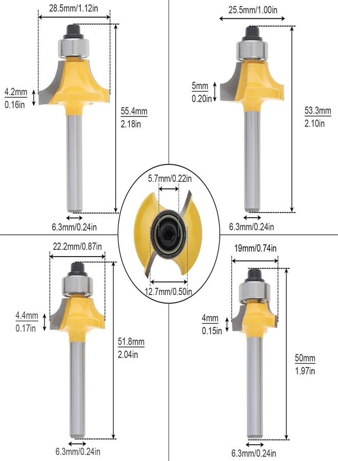 Roundover Router Bit Set - 4Pcs 6mm