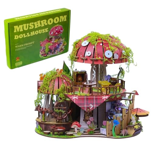 Insgen Garden Mushroom House Book Nook - DIY Miniature Wooden