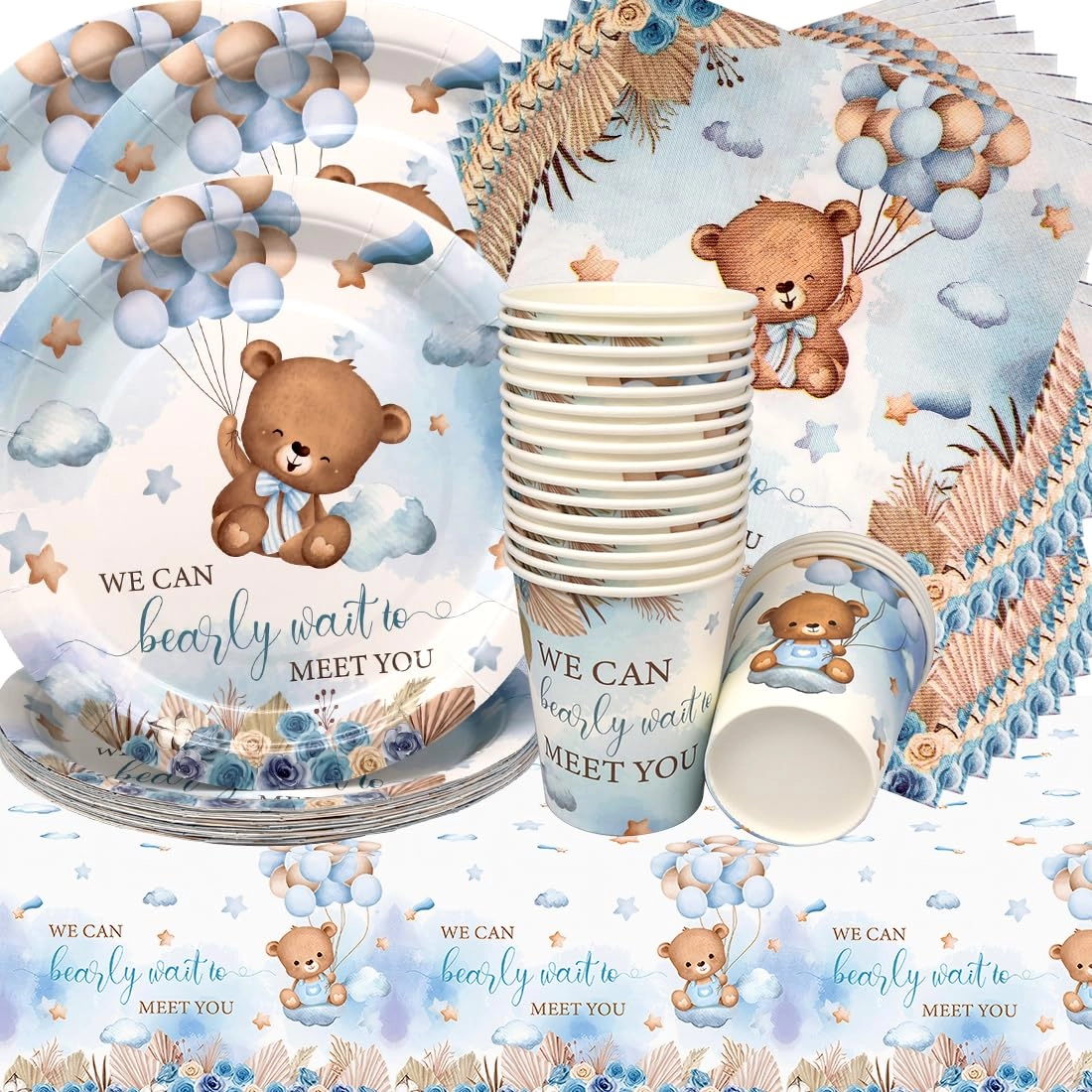 Doyomtoy Teddy Bear Birthday Party Tableware - 61-piece