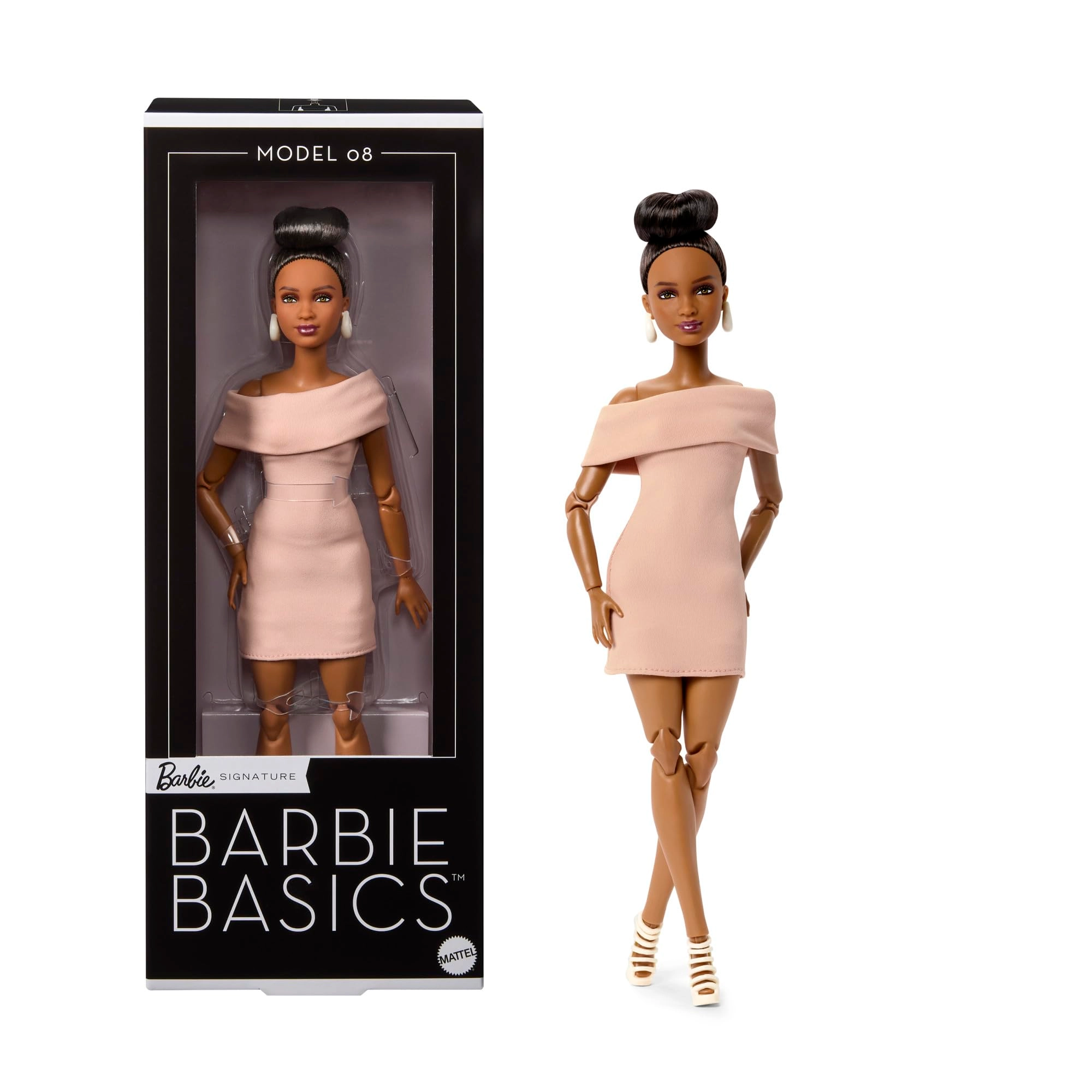 Mattel Barbie Basics Model 08 - Brunette Tan Dress Strappy Heels Ages 6+