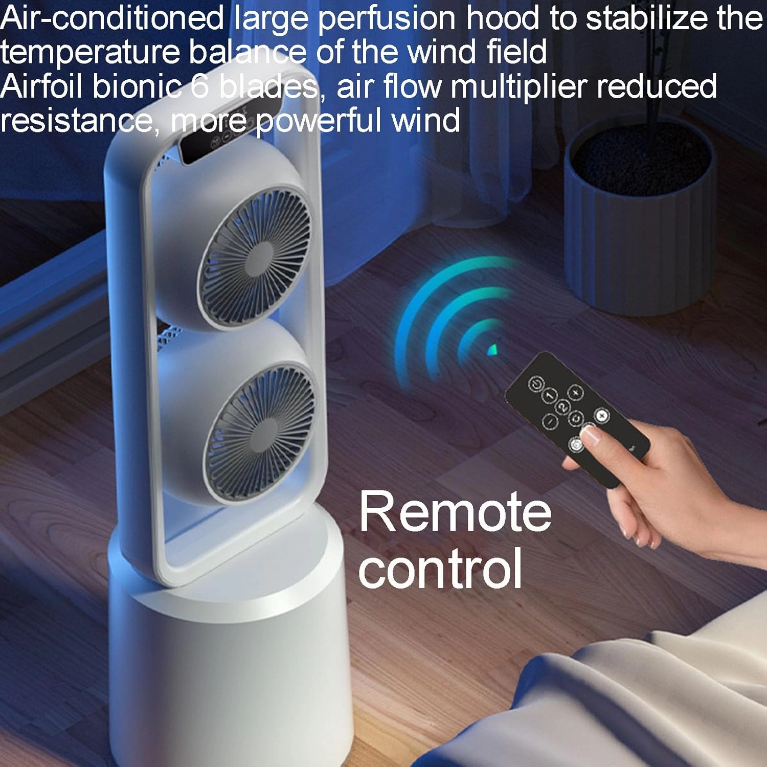 Double-Head Air Circulation Tower Fan - 350° Rotation Remote Control Timer