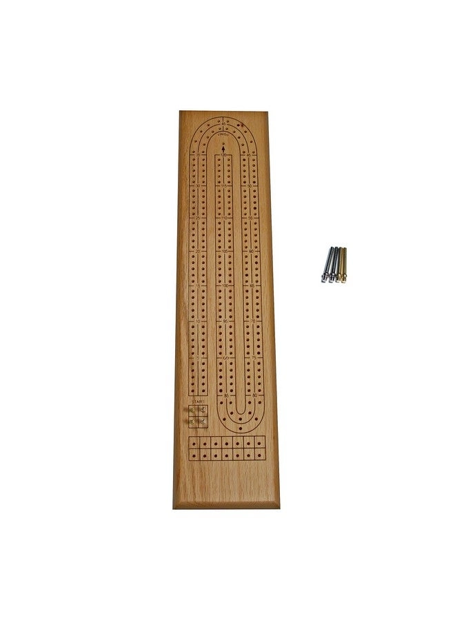 WE Games Classic Cribbage Set - Solid Oak Wood Continuous 2 Track Board with Metal Pegs