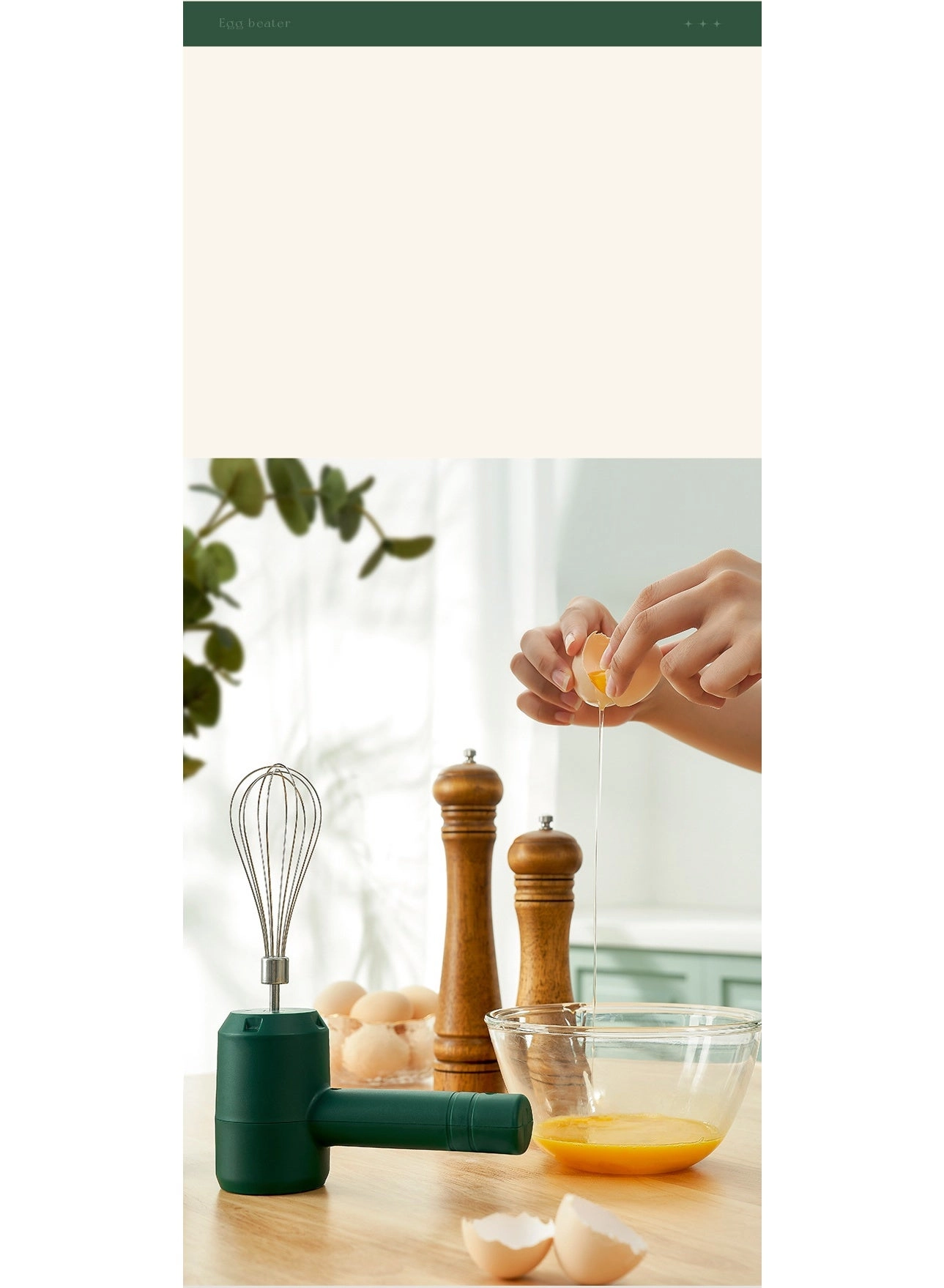 Cordless Handheld Electric Mixer - Rechargeable Green