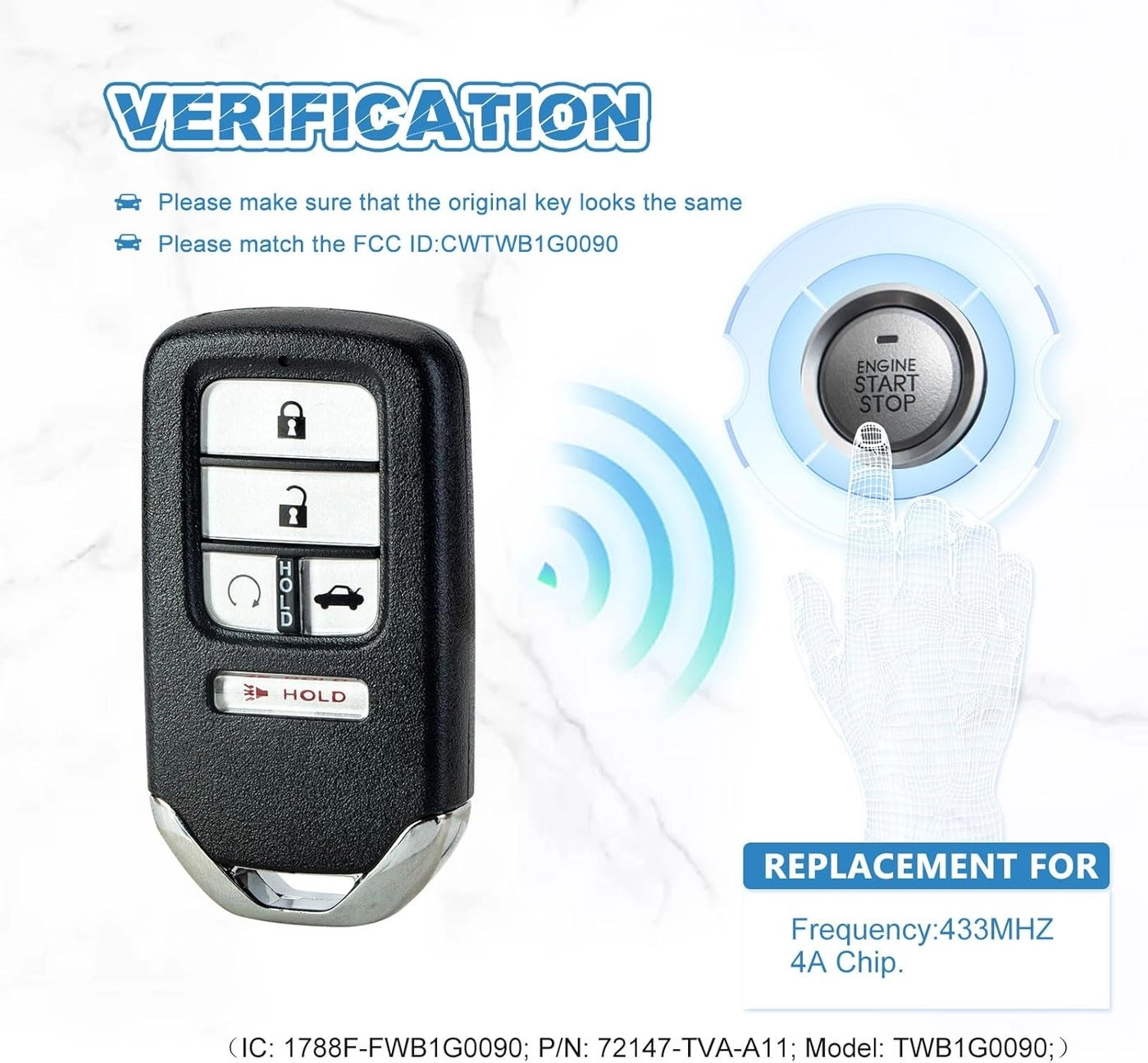 4A Chip Replacement Key Fob - Honda Accord 2018-2021