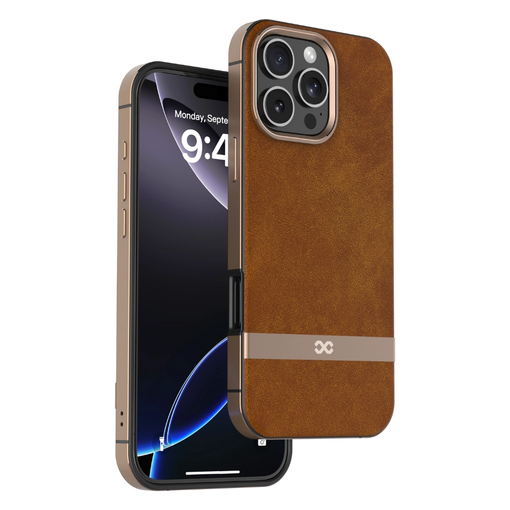INFINYTY Luxe Elite Leather Case with Metal Edges for iPhone 16 Pro