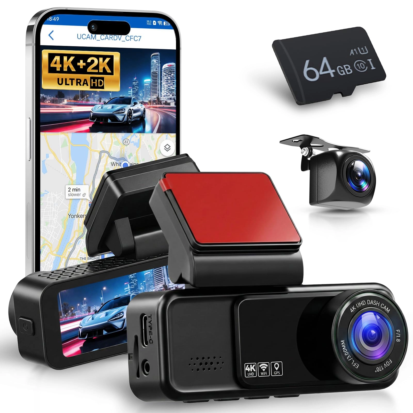 4K+2K Front Rear Car Dashcam