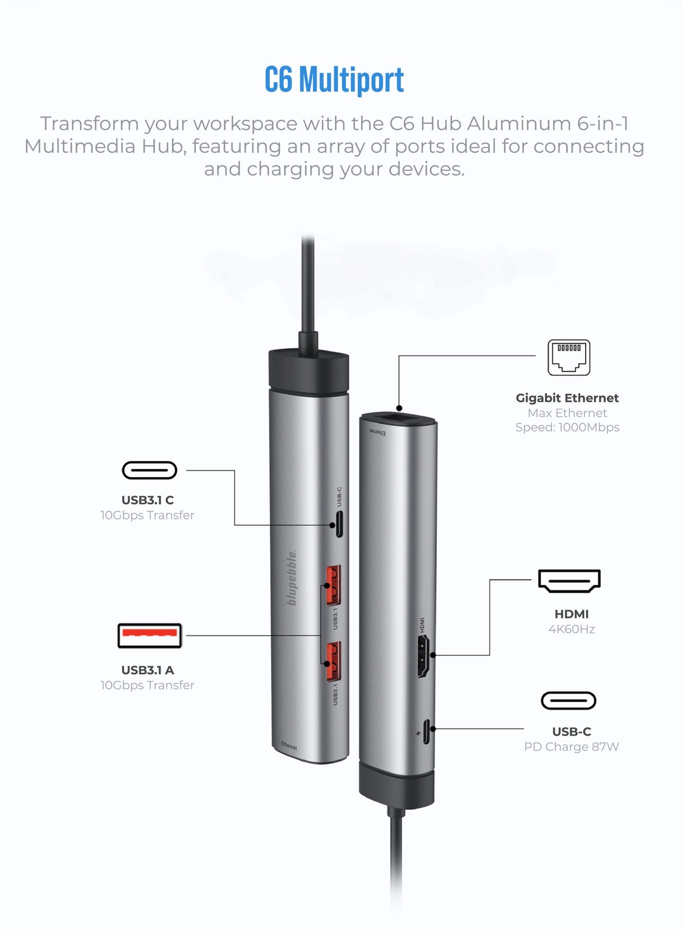 C6 - 6-in-1 USB-C Hub 4K HDMI